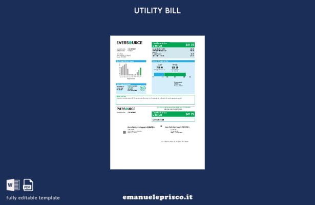 modello di bolletta del gas USA Eversource in stile verificato